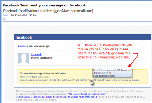 Phony Facebook Email