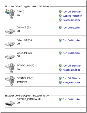 eSATA and BitLocker 1