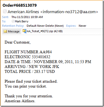 American Airlines ticket virus 1