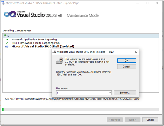 2. VS 2010 Shell main installer still wants disk