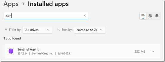 SentinelOne in Installed Apps