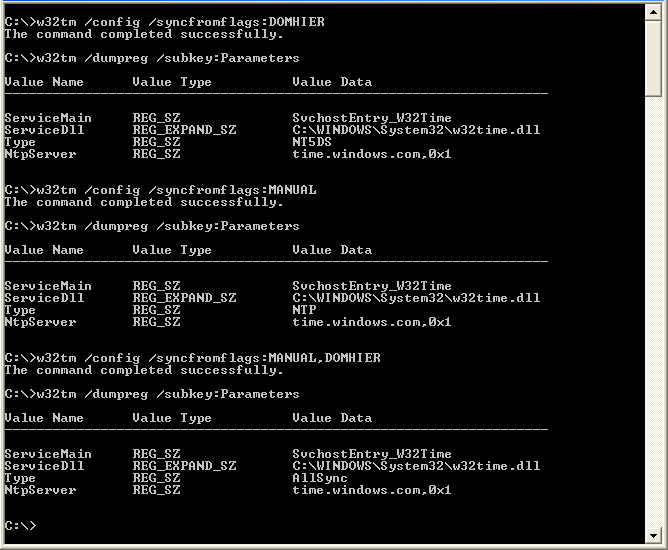 w32tm syncfromflags