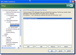 NOD32 Client HTTP exclusion